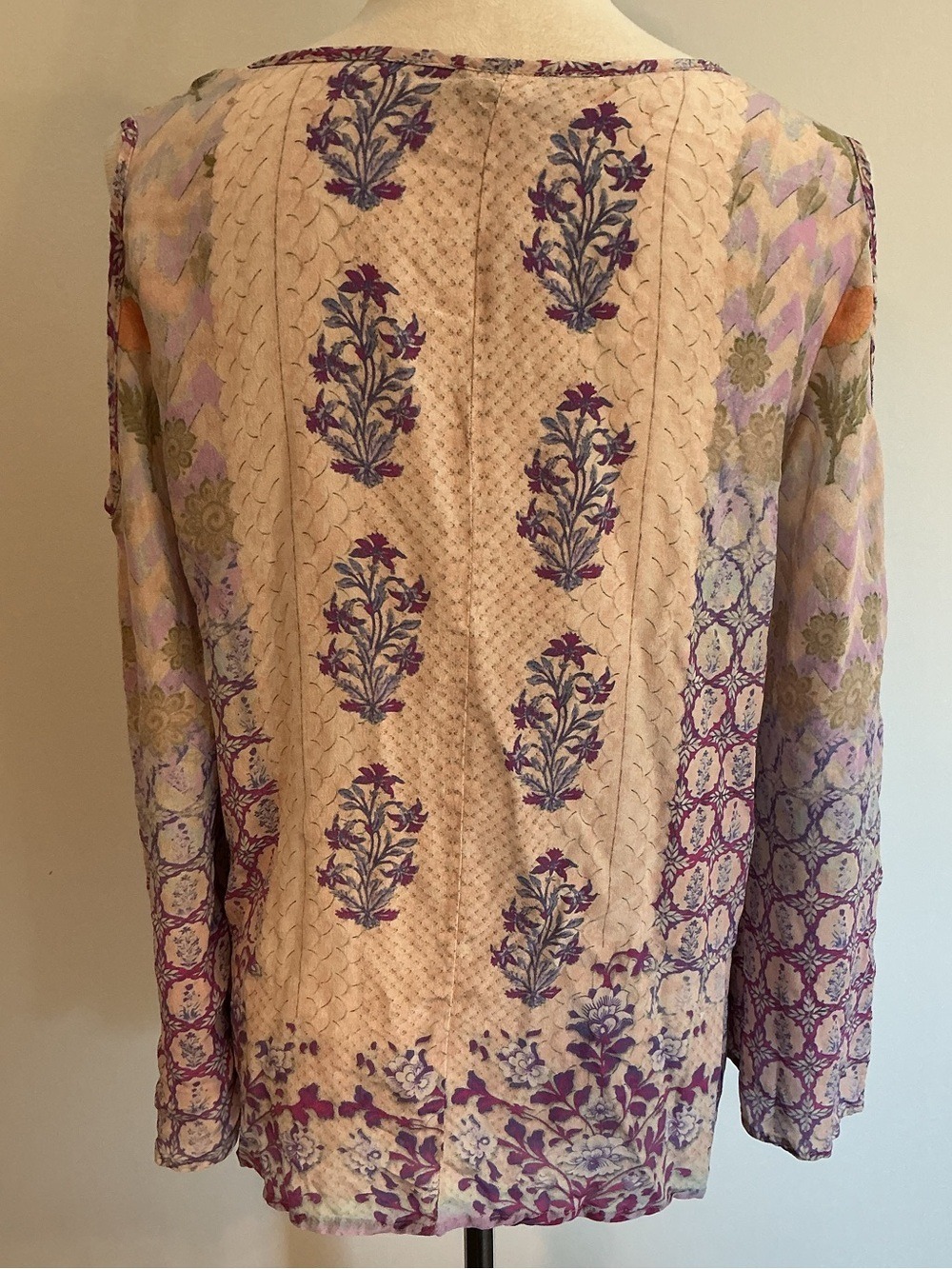 Tolani Silk Cold Shoulder Peasant Blouse - Picture 6 of 10